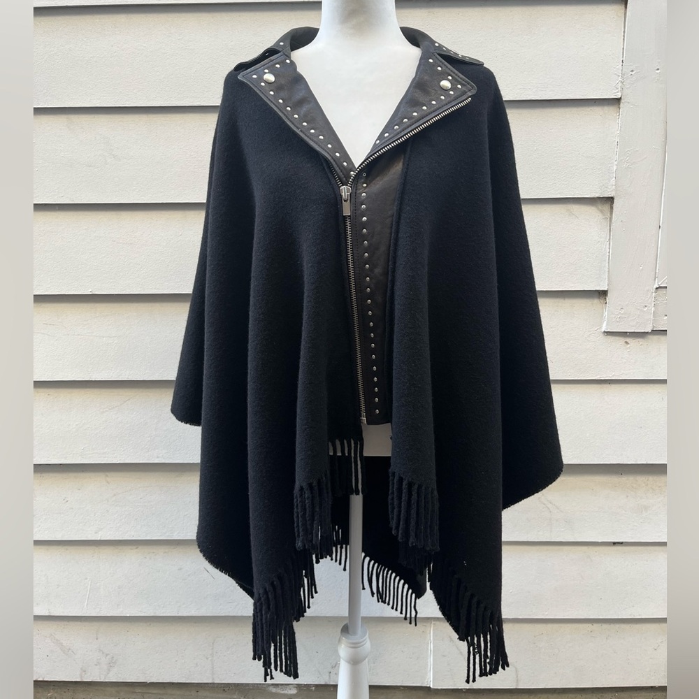 The Kooples - Fringe studded cape/ poncho - black - one size